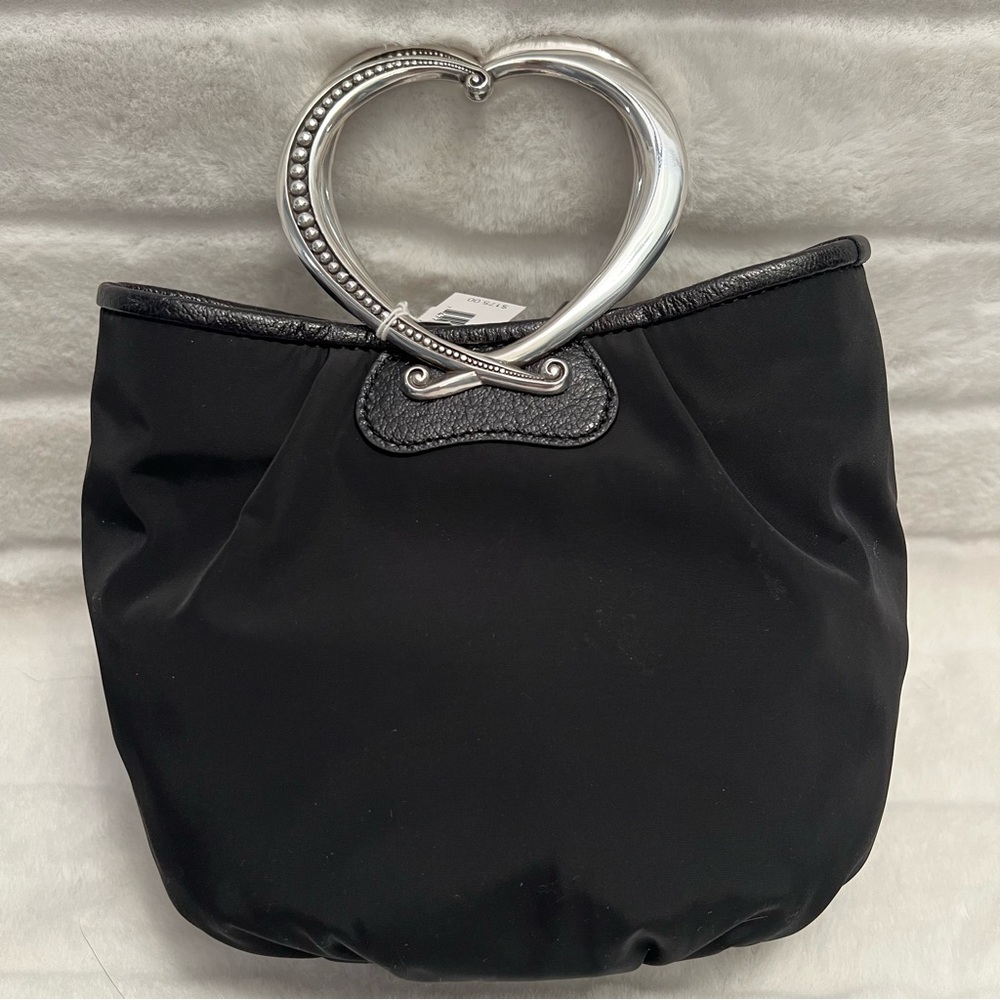 NWT Brighton “Kimbell” Satin & Leather Trim Bag w Rosettes & Heart Metal Handles - Picture 5 of 16